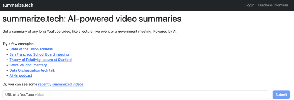 summarize.tech dashboard